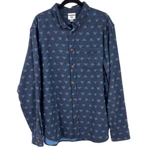 Old Navy Blue Slim Geometric Mountain Heavyweight Long Sleeve Button Down Shirt